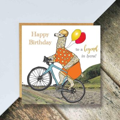 Gold Foil Cyclist Lycra Lover Card, Cycling Birthday Card, Llama Card, Legend in Lycra, Funny Cycling Llama