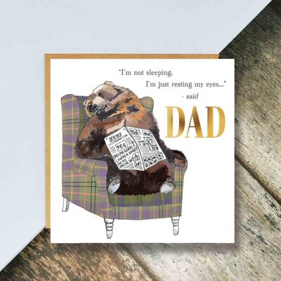 I'm Not Sleeping, I'm Just Resting My Eyes Dad Gold Foil Birthday Card, Napping Dad, Bear, Funny Dad