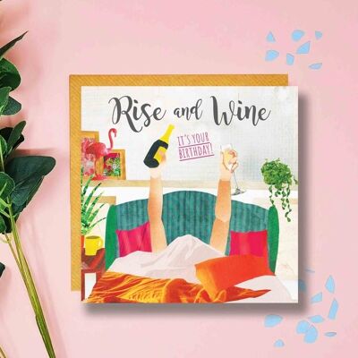 Rise and Wine Birthday Card, Prosecco o'clock, Wine Lover, Prosecco Birthday Card, It's Your Birthday, Funny Birthday Card for Girl, Friend