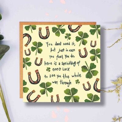 Good Luck Poem Card, 4 leaf clover, Horseshoe, Good Luck charms, New Job card