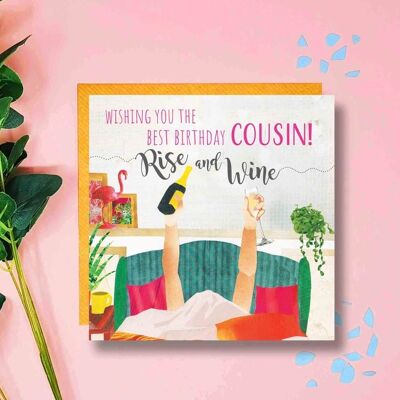 Rise and Wine COUSIN Birthday Card, Prosecco o'clock, Wine Lover, Prosecco Birthday Card, It's Your Birthday, Funny Birthday Card for Cousin