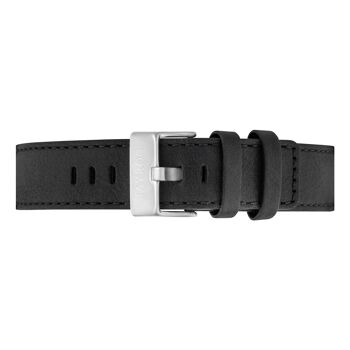Bracelet en cuir noir / boucle argentée 22 mm