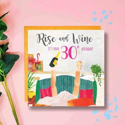 Rise and Wine 30th Birthday Card, Prosecco o'clock, Wine Lover, Prosecco Birthday Card, Milestone, Funny Birthday Card for 30th