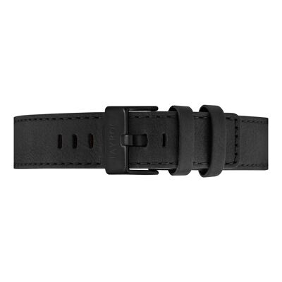 Bracelet en cuir noir / boucle noire 22 mm