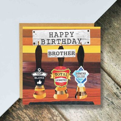 Cheers Brother! Birthday Card, Complimentary Beer Taps, Birthday Brother, Pint of Beer, Pub Card, Real Ale, Beer Lover, Pub Goer