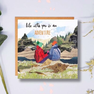 Adventure Couple Card, Hiking Couple Card, Walking Couple, Hiking Card, Valentines Day Card, Anniversary Card, Traveling Card, Traveling
