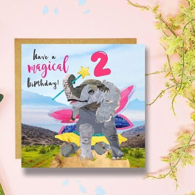 Age 2 Elephant Birthday Card, Children's Age Card, Age 2 Card, Elephant Birthday Card, Magical Birthday Card