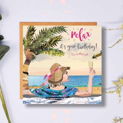 Relax! It's Your Birthday, Prosecco Card, Pamper Birthday Card, Spa Day Card, Relaxing Birthday Card, Prosecco Birthday Card