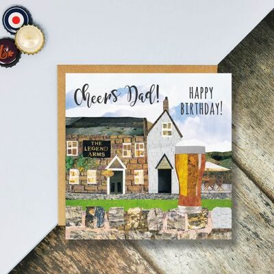 Cheers Dad! Happy Birthday Card, Birthday Dad, Pint of Beer, Pub Card, The Legend Arms Pub Goer