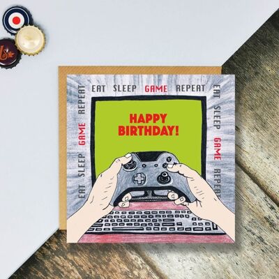 Birthday Gamer Card, Eat Sleep Game Repeat, Gamer Birthday Card, Xbox birthday card, Level Up, Play Station Card
