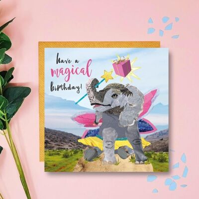 Elephant Birthday Card, Child's birthday card, Baby Elephant card, Happy Birthday, Magical Birthday Card