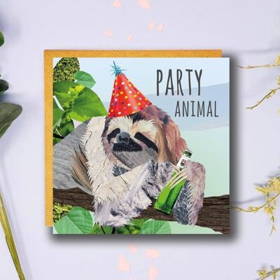 Party Animal, Sloth Card, Birthday Card, Funny Birthday Card