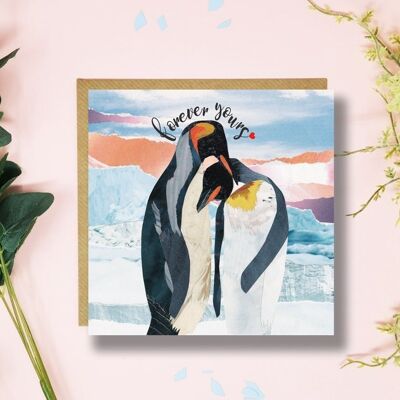 Penguin Love Card, Valentines/Anniversary Card, Forever yours, Romance Card