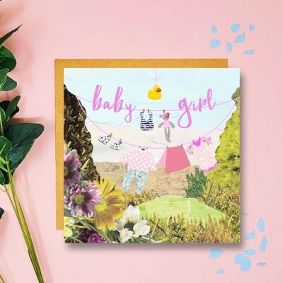 Baby Girl Card, New Arrival Card, Pink Baby Card, Baby Clothes, Cute Baby Card