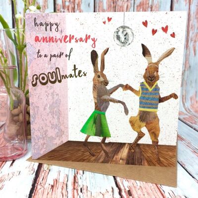 Anniversary Card, Soulmates, To a pair of soulmates, Hare Card, Soul Music, Northern Soul, Greetings Card