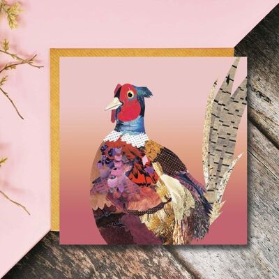 Pheasant Card, Bird Card, Fine Art Card, Blank Card, Any Occasion Card, Collage Illustration, Wildlife Card
