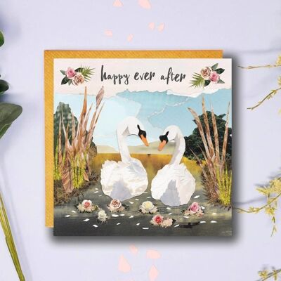 Wedding Card, Happy Ever After, Mr and Mrs, Swans, Just Married