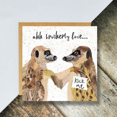 Brotherly Love, Birthday Brother, Kick Me Sticker, Funny Brother Card, Meerkat Card
