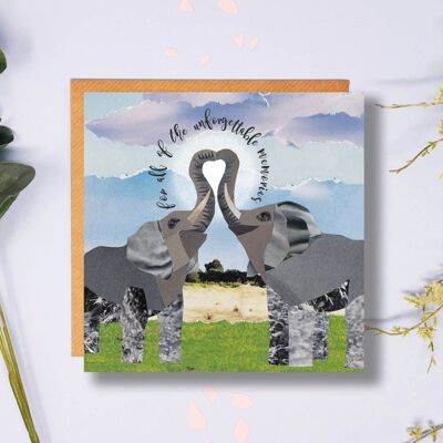 Elephant Love Card, Unforgettable Memories, Valentines Day Card, Anniversary Card