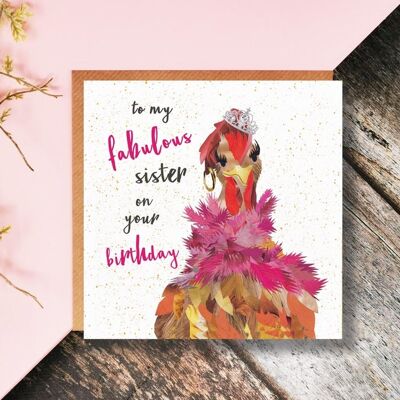 Sister Birthday Card, Fabulous Sister, Birthday Sister Card, Birthday Card, Chicken Card, Happy Birthday Sister Card