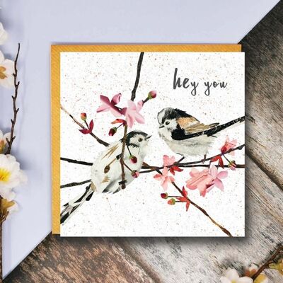 Hey You, Long Tailed Tits, Bird Card, Everyday Card, Blank, Collage, British Birds