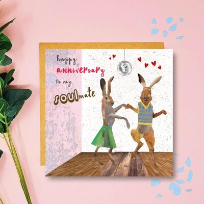 Anniversary Card, Soulmate, Soul music, Dancing Hares, Quirky Card