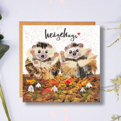Hedgehugs, Hedgehog Card, Cute Card, Blank, Wildlife, Snowdrops, Greetings Card