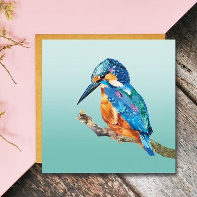 Kingfisher Card, Bird Art, Blank Card, Collage, Fine Art Card