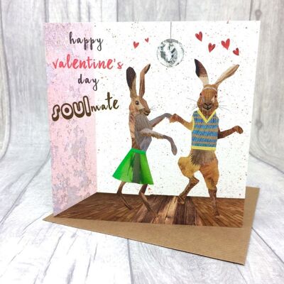 Soulmate, Valentines Day Card, Dancing Hares, Soul Music, Quirky Card