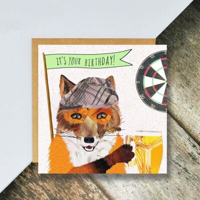 Birthday Card, Male Birthday Card, Fox Card, Beer and Darts, Pub Night
