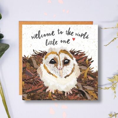 Unisex New Baby Card, Welcome To The World Little One, Baby Owl, Barn Owl, New Arrival Card
