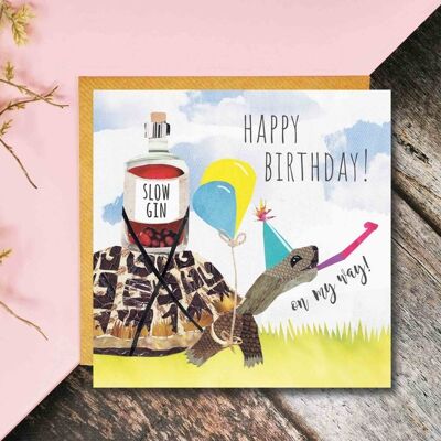 Gin Birthday Card, Tortoise Birthday Card, Sloe Gin Card, Gin Card, Gin Pun Card, Tortoise Card, Happy Birthday Card