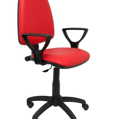 Red imitation leather Ayna chair with armrests
