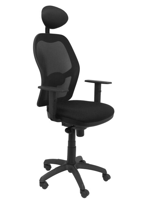 Silla Jorquera malla negra asiento bali negro con cabecero fijo