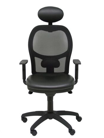Chaise Jorquera en résille noire avec assise en similicuir noir avec tête de lit fixe 3