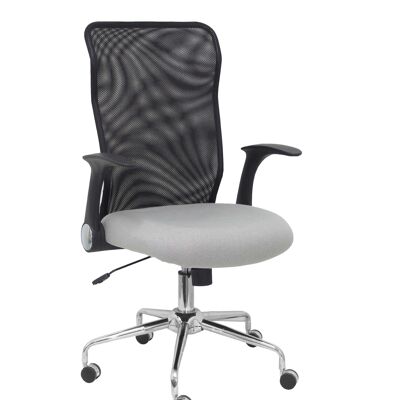 Minaya chair with black mesh back and gray aran seat