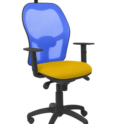 Sedia Jorquera in rete blu, sedile giallo bali con testiera fissa