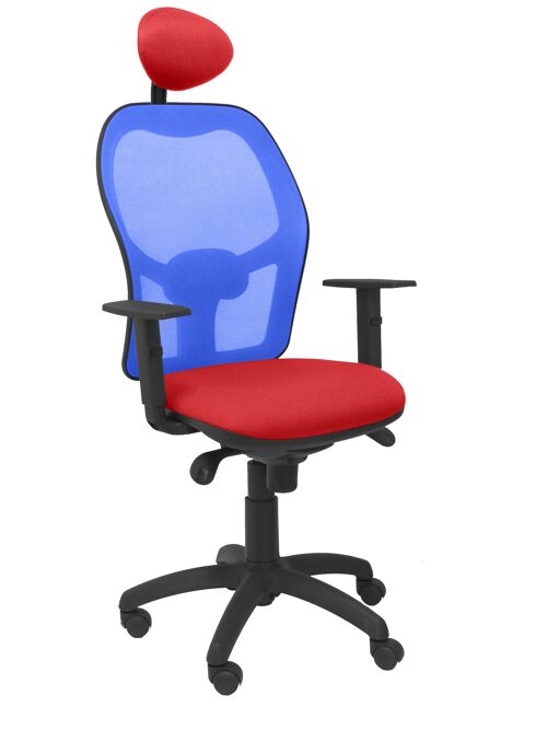 Silla Jorquera malla azul asiento bali rojo con cabecero fijo