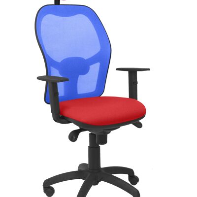 Silla Jorquera malla azul asiento bali rojo con cabecero fijo