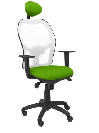 Chaise Jorquera en résille blanche avec assise bali vert pistache et tête de lit fixe 1