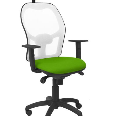Chaise Jorquera en résille blanche avec assise bali vert pistache et tête de lit fixe