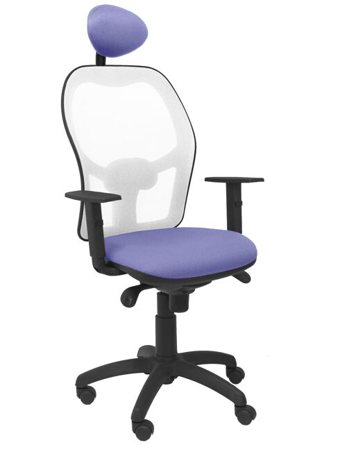 Silla Jorquera malla blanca asiento bali azul claro con cabecero fijo