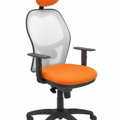 Silla Jorquera malla blanca asiento bali naranja con cabecero fijo