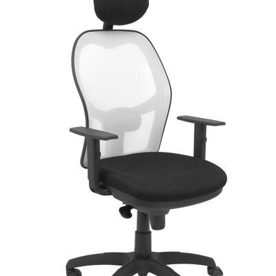 Silla Jorquera malla blanca asiento bali negro con cabecero fijo