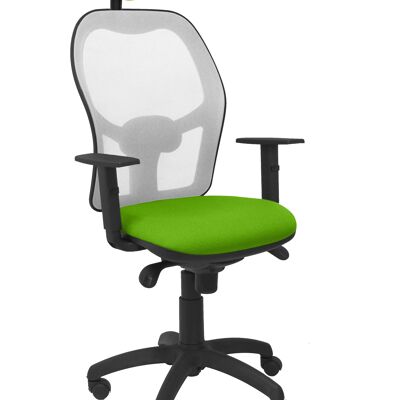 Jorquera gray mesh chair with pistachio green bali seat and fixed headboard