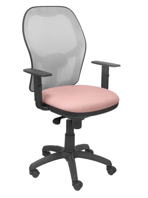 Silla Jorquera malla gris asiento bali rosa pálido