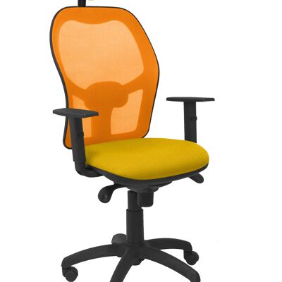 Sedia Jorquera in rete arancio, sedile giallo bali con testiera fissa