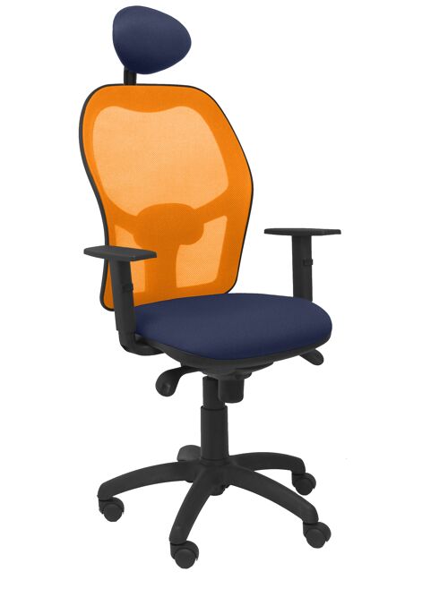 Silla Jorquera malla naranja asiento bali azul marino con cabecero fijo