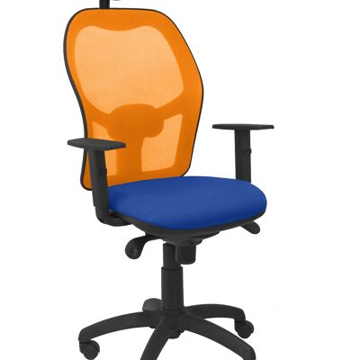 Jorquera-Stuhl aus orangefarbenem Netz, Sitz in Bali-Blau mit festem Kopfteil