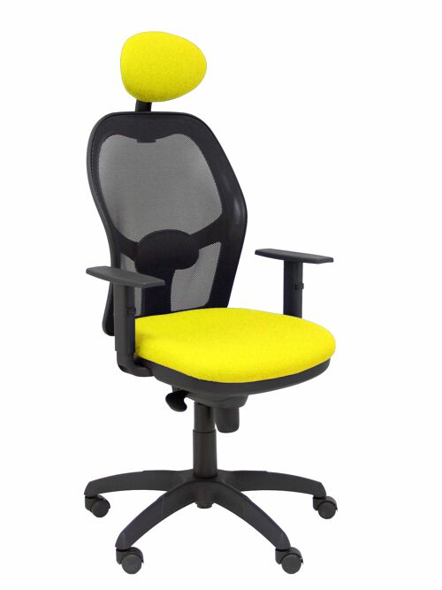 Silla Jorquera malla negra asiento bali amarillo con cabecero fijo